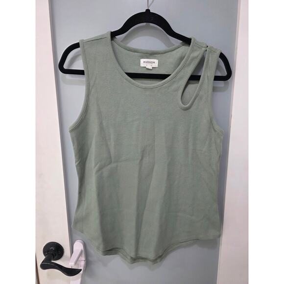 Hudson North Green Ribbed Tank Top XL Asymmetrical Neckline - Picture 1 of 8